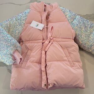 Lola and the boys pink Puffer Jacket with Sequin Sleeves